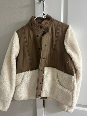 Natural Reflections Cream and Brown Quilted Sherpa Jacket
